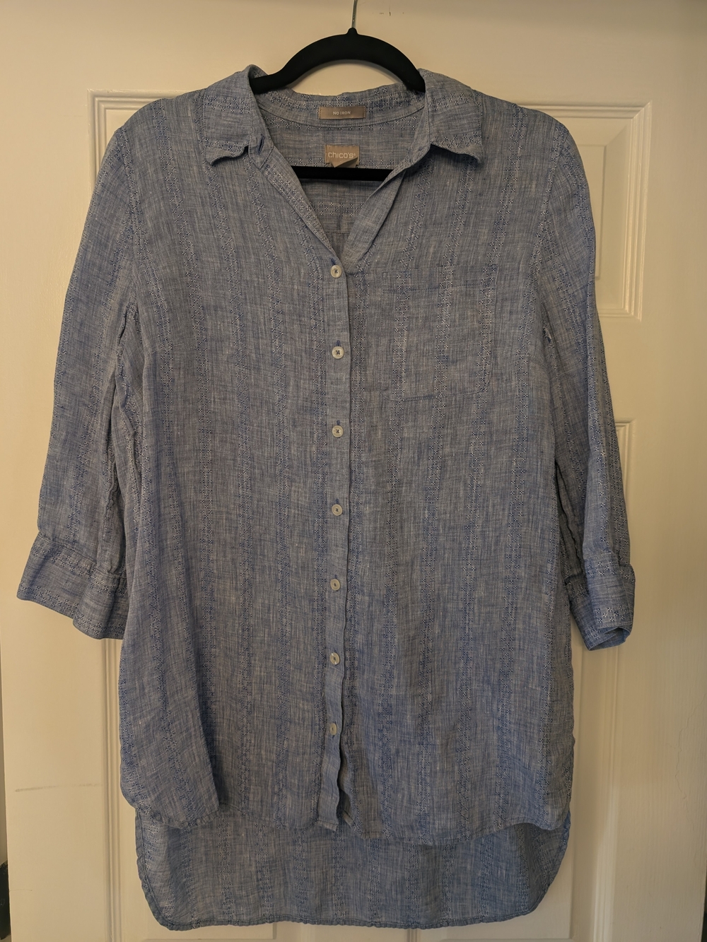 Chico's Light Blue Textured Button-Down Tunic, Size 1 (Medium)